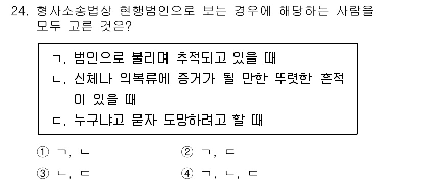 경비지도사_1차(법학개론,민간경비론) 2024년 24번 - 형사소송법상 수행병인의 경우, 피수사자의 권리 및 인권을 보호해야 하며,... 에 관한 핵심 기출문제