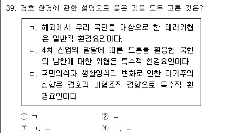 경비지도사_2차(경호학) 2024년 39번 - 정답 2번은 4차 산업의 발전으로 인한 새로운 위협을 설명하고 있으며, ... 에 관한 핵심 기출문제
