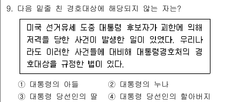 경비지도사_2차(경호학) 2024년 9번 - 미국 선거법에 따르면 대통령 후보자의 친척이 특정 행위에 관여할 경우 경... 에 관한 핵심 기출문제