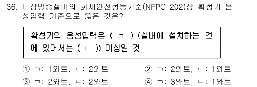 경비지도사_2차(소방학) 2024년 36번 - 정답 4번이 적절한 이유는 NFPA 202 기준에 따라 확성기 시스템은 ... 에 관한 핵심 기출문제
