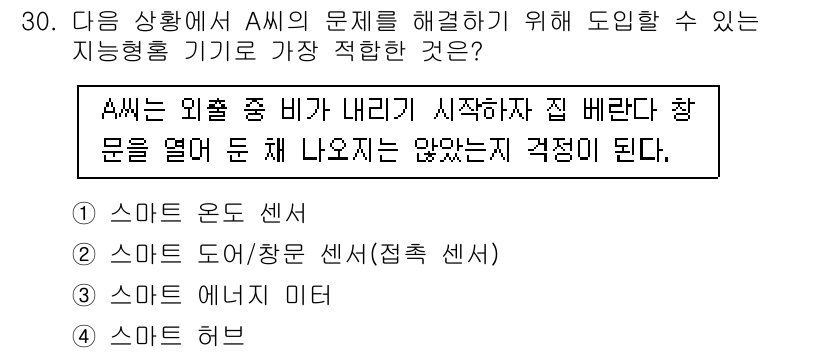 지능형홈관리사 2025년 30번 - A씨는 비가 날리기 시작해 집 바닥이 젖을 걱정하고 있다. 이 경우, '... 에 관한 핵심 기출문제