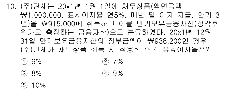 관세사_회계학 2017년 10번 - 문제에서 제공된 정보에 따르면, 연 5%의 이자율로 월 1,000,000... 에 관한 핵심 기출문제