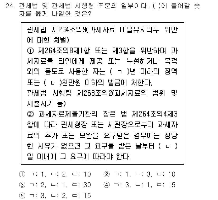 관세사_관세법개론 2020년 24번 - 관세법 제264조에 따르면 비밀유지의 의무가 명시되어 있으며, 제263조... 에 관한 핵심 기출문제