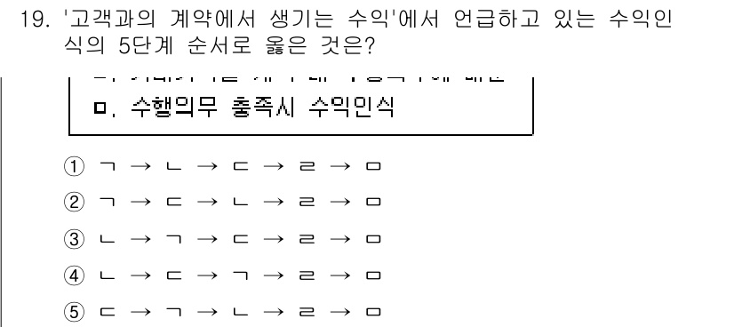 관세사_회계학 2019년 19번 - 고객과의 계약에서 발생하는 수익은 일반적으로 수익 인식 기준에 따라 단계... 에 관한 핵심 기출문제