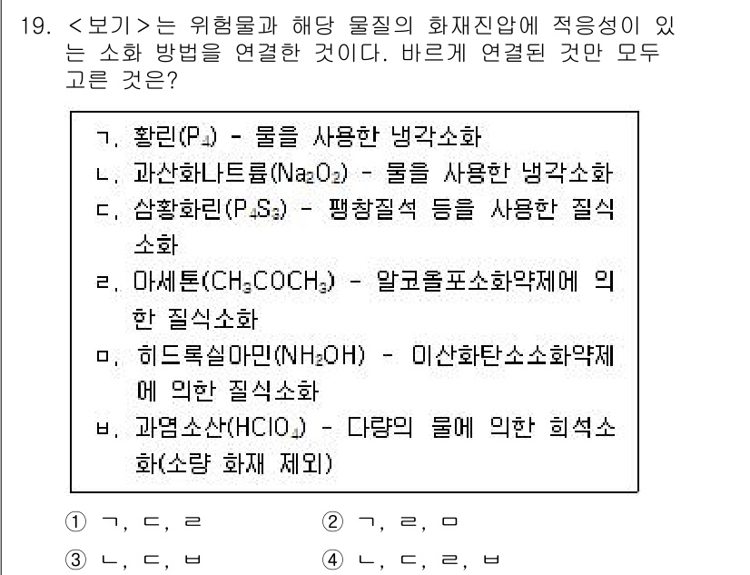 소방공무원(경력)_응급처치학개론 2025년 19번 - 1. 정답: 1  
핵심 해설: 화재 진압에 적합한 방법이므로, 잘 알려... 에 관한 핵심 기출문제