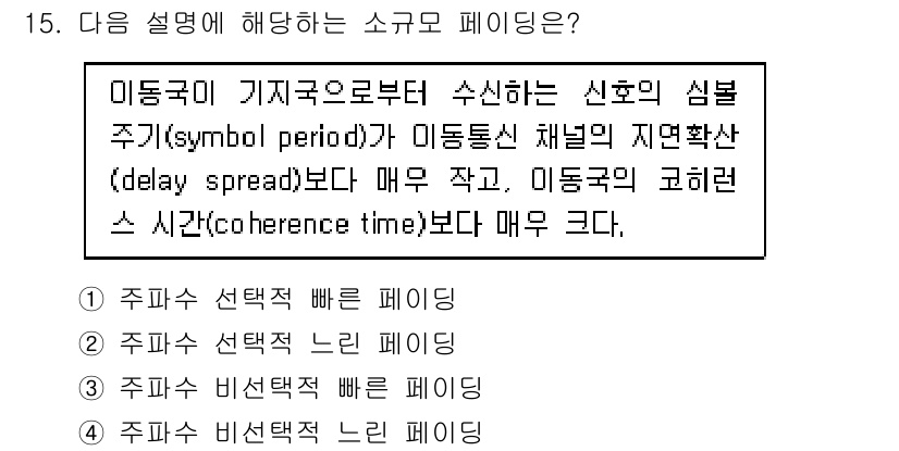 9급_국가직_공무원_무선공학개론 2025년 15번 - . 이동국이 주기적으로 수신하는 신호의 심볼 주기가 이동통신 채널의 지연... 에 관한 핵심 기출문제