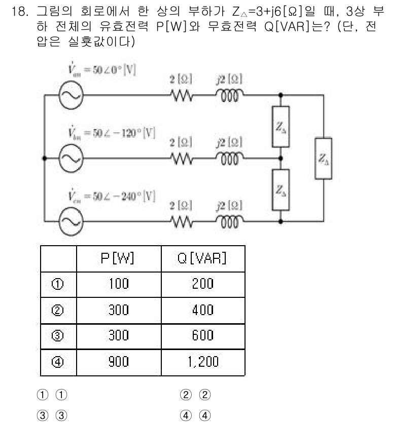 9급_국가직_공무원_전기이론 2025년 18번 - 주어진 부하에서 임피던스 \( Z_a = 3 + j6 \, [Ω] \)를... 에 관한 핵심 기출문제