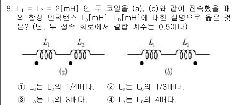9급_국가직_공무원_전기이론 2025년 8번 - 주어진 문제에서 두 코일 \(L_1\)과 \(L_2\)의 인덕턴스를 고려... 에 관한 핵심 기출문제