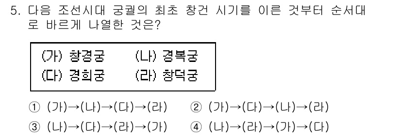 9급_국가직_공무원_조경계획및설계 2025년 5번 - 해설: 조선시대의 궁궐 창건 순서는 통상적으로 경복궁 → 창덕궁 → 창경... 에 관한 핵심 기출문제