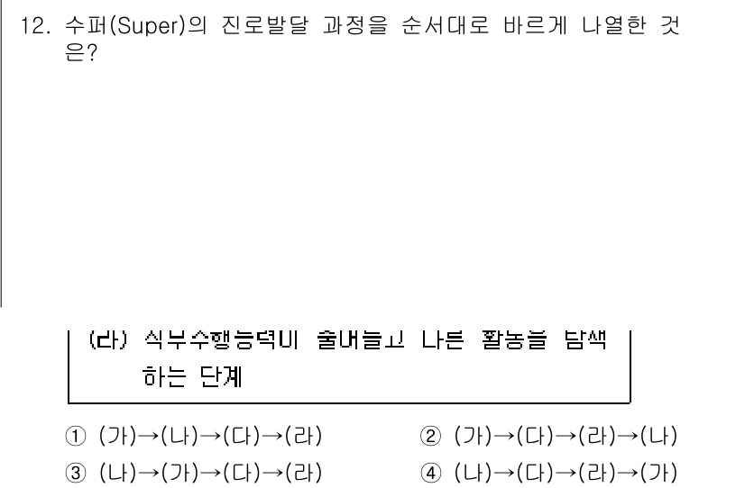 9급_국가직_공무원_직업상담심리학개론 2025년 12번 - 수퍼의 진로발달 이론에서 식부수행능력 및 개인의 수준을 평가하는 단계는 ... 에 관한 핵심 기출문제