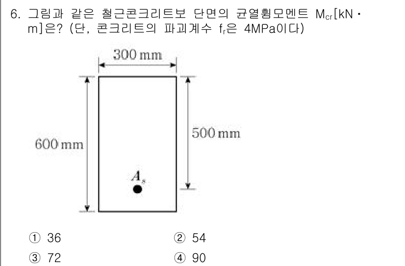 9급_국가직_공무원_토목설계 2025년 7번 - 정답은 3번 54입니다. 주어진 데이터와 공식을 사용하여 철근콘크리트 보... 에 관한 핵심 기출문제