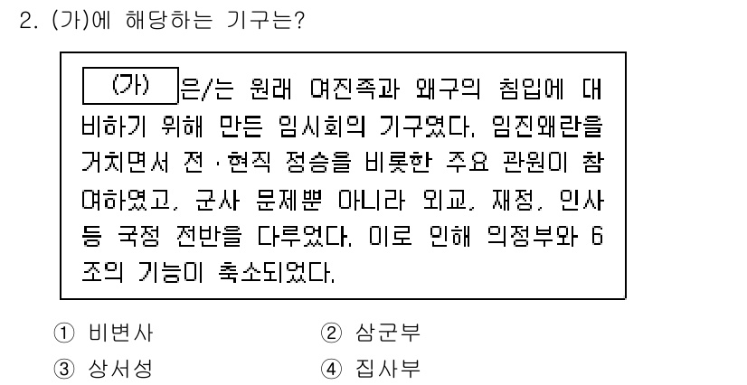 9급_국가직_공무원_한국사 2025년 2번 - . 

이유: 기구는 원래 여진족과 외구의 침입에 대비하기 위해 임시로 ... 에 관한 핵심 기출문제