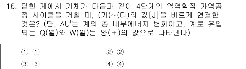 9급_국가직_공무원_화학공학일반 2025년 16번 - 기체의 열역학적 성질을 바탕으로, 내부 에너지 변화(ΔU)는 열(Q)과 ... 에 관한 핵심 기출문제