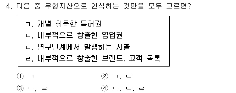 9급_국가직_공무원_회계학 2025년 4번 - 무형자산은 일반적으로 특정한 특허권이나 권리와 같은 비물질적 자산을 포함... 에 관한 핵심 기출문제