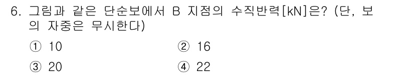 9급_지방직_공무원_건축구조 2024년 6번 - 주어진 문제에서 B 지점의 수직 반력은 단순 보의 평형 조건을 활용하여 ... 에 관한 핵심 기출문제