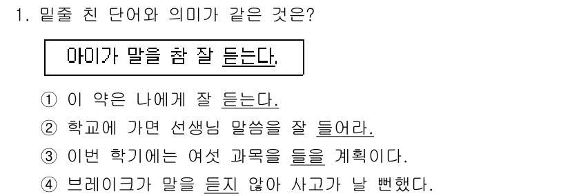 9급_지방직_공무원_국어 2024년 1번 - "학교에 가면 선생님 말씀을 잘 들어라"는 '잘 듣는' 행동을 강조하며,... 에 관한 핵심 기출문제