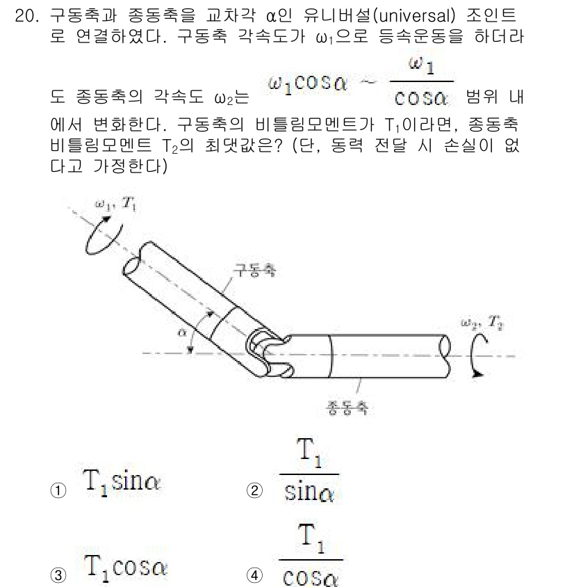 9급_지방직_공무원_기계설계 2024년 20번 - 문제에서 주어진 조건에 따르면, 두 중복축의 각속도는 α로 동일하고, 비... 에 관한 핵심 기출문제