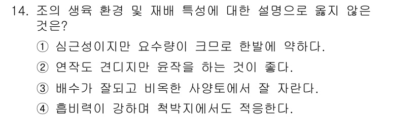 9급_지방직_공무원_식용작물 2024년 14번 - 정답인 이유: 심곤성 작물은 기온과 수분조건에 민감하며, 과도한 영양 공... 에 관한 핵심 기출문제