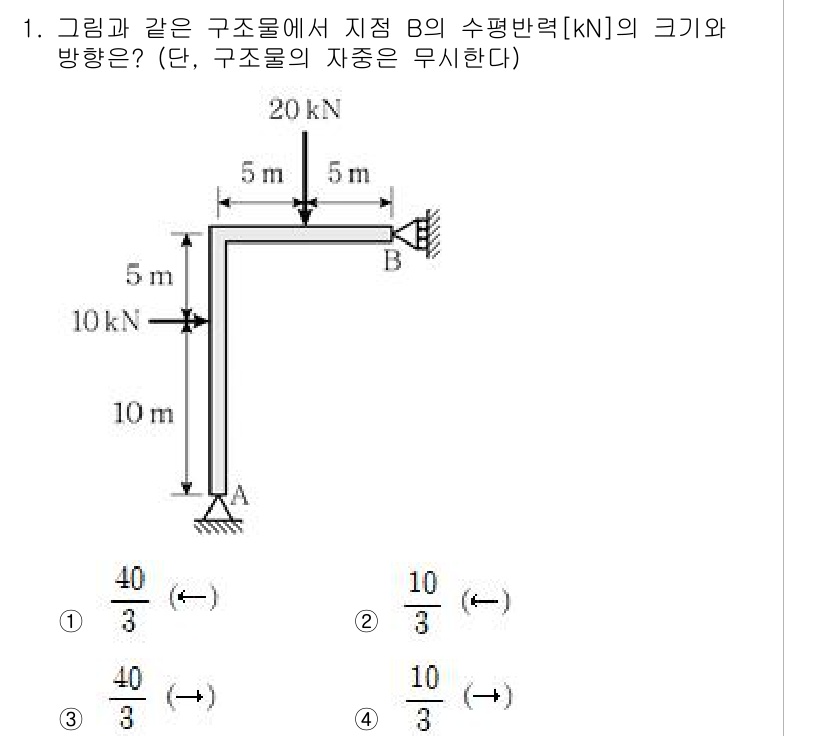 9급_지방직_공무원_응용역학개론 2024년 1번 - 주어진 구조물에서 지점 B의 수평 및 수직 하중을 고려하여, 그에 따른 ... 에 관한 핵심 기출문제