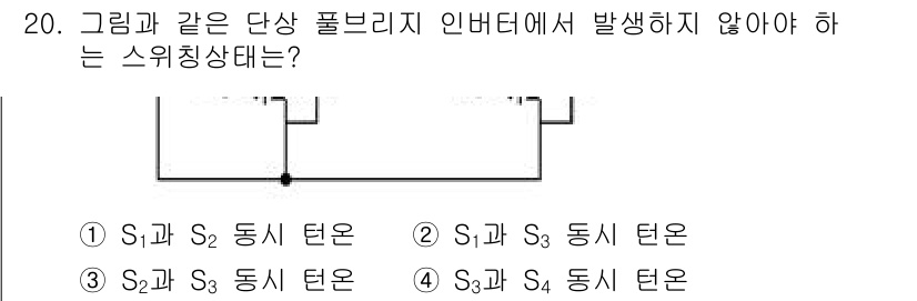 9급_지방직_공무원_전기기기 2024년 20번 - 단상 폴리브리에서 발생하지 않아야 하는 스위칭 상태는 비대칭적인 전류 분... 에 관한 핵심 기출문제