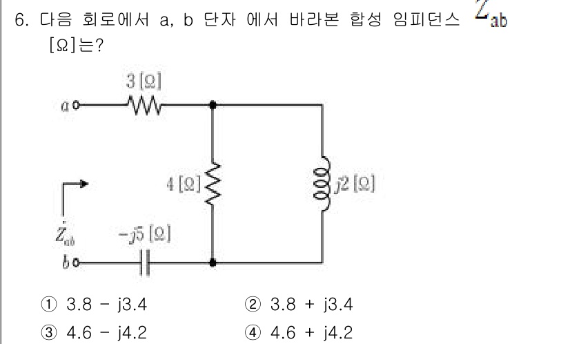 9급_지방직_공무원_전기이론 2025년 6번 - 주어진 회로에서 a, b 단자에서 바라본 임피던스를 구하기 위해 전압과 ... 에 관한 핵심 기출문제