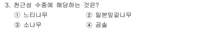 9급_지방직_공무원_조림 2025년 3번 - . 일본잎갈나무

일본잎갈나무는 천근성 수종에 해당하며, 이는 뿌리의 깊... 에 관한 핵심 기출문제