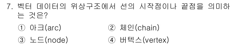 9급_지방직_공무원_지적전산학개론 2024년 7번 - 정답 3번 노드(node)는 백터 데이터의 위상구조에서 선의 시작점이나 ... 에 관한 핵심 기출문제