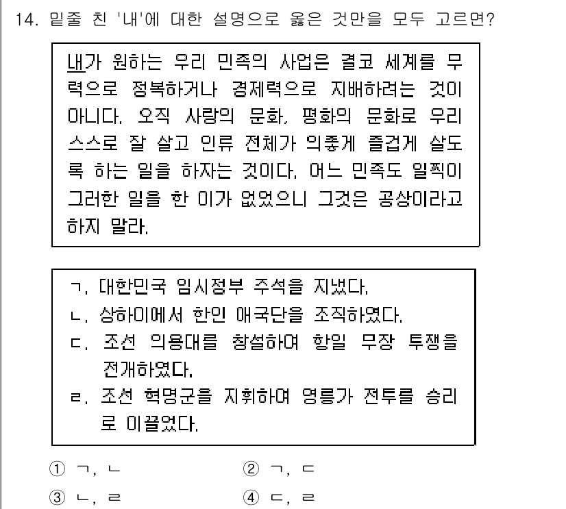 9급_지방직_공무원_한국사 2025년 14번 - . 

우리 민족은 독립된 문화와 역사를 가지고 있으며, 외세에 대한 저... 에 관한 핵심 기출문제