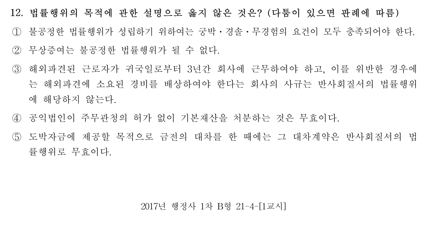 행정사_1차 2017년 12번 기출문제