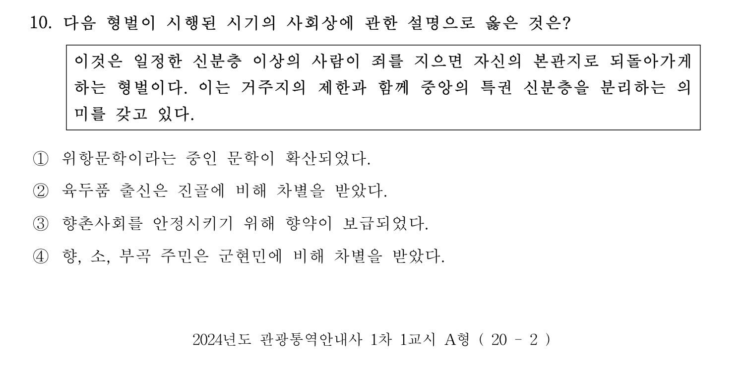 관광통역안내사 2024년 10번 기출문제