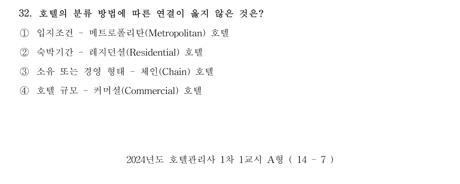 호텔관리사 2024년 27번 기출문제