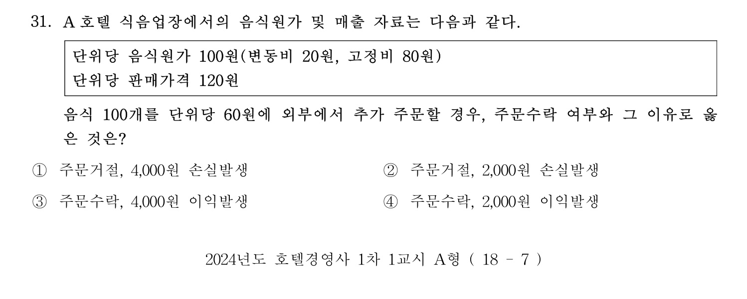 호텔경영사 2024년 32번 기출문제