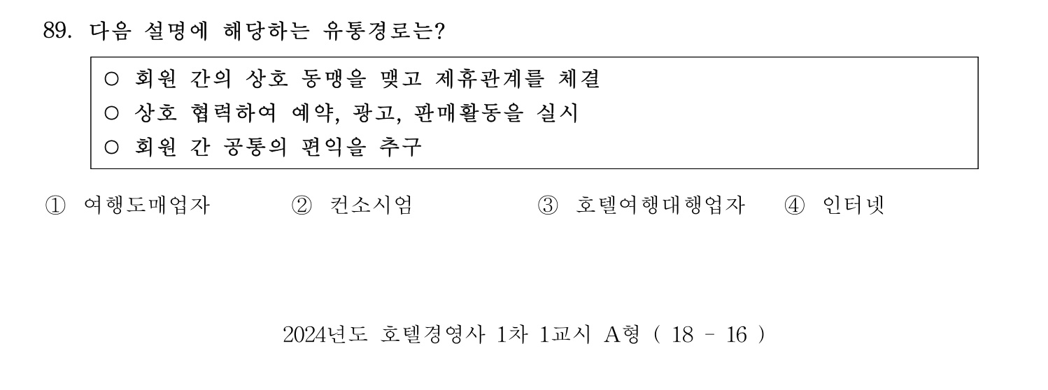 호텔경영사 2024년 90번 기출문제