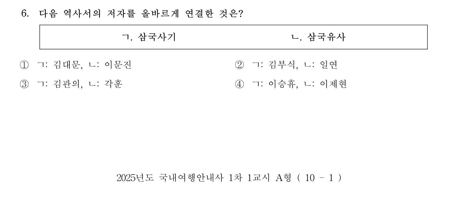 국내여행안내사_1차 2025년 6번 기출문제
