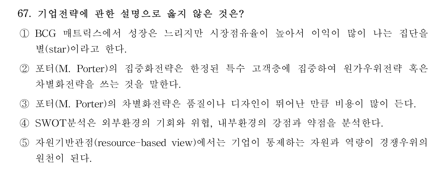 경영지도사_1차 2022년 67번 기출문제