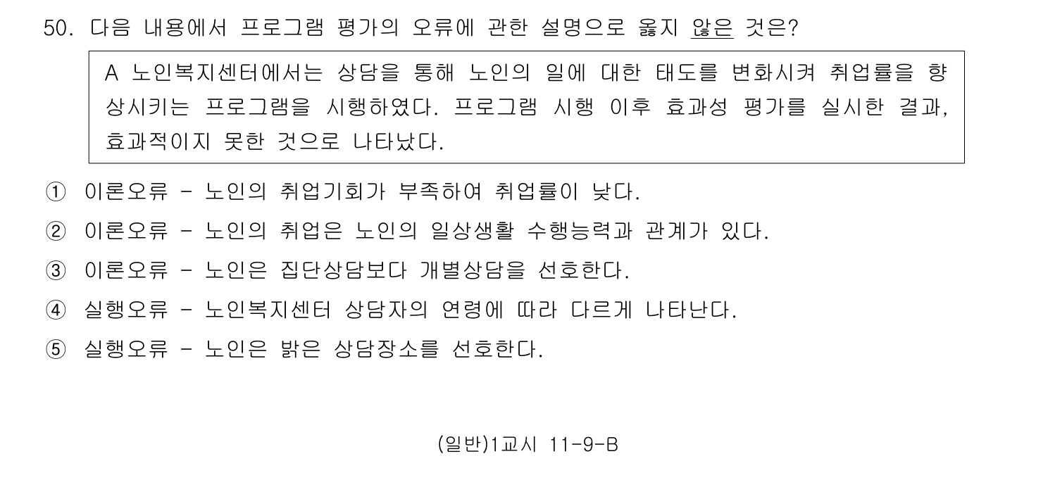 사회복지사_1급(1교시) 2011년 51번 기출문제