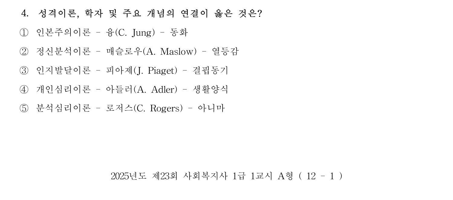 사회복지사_1급(1교시) 2025년 4번 기출문제