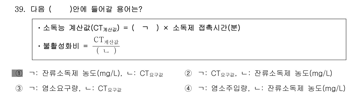 정수시설운영관리사_1급_1차 2014년 39번 기출문제