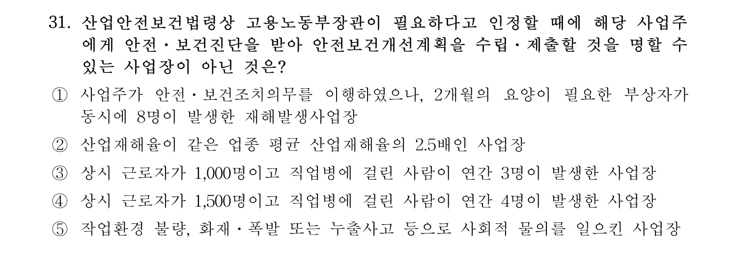 산업안전지도사 2017년 31번 기출문제