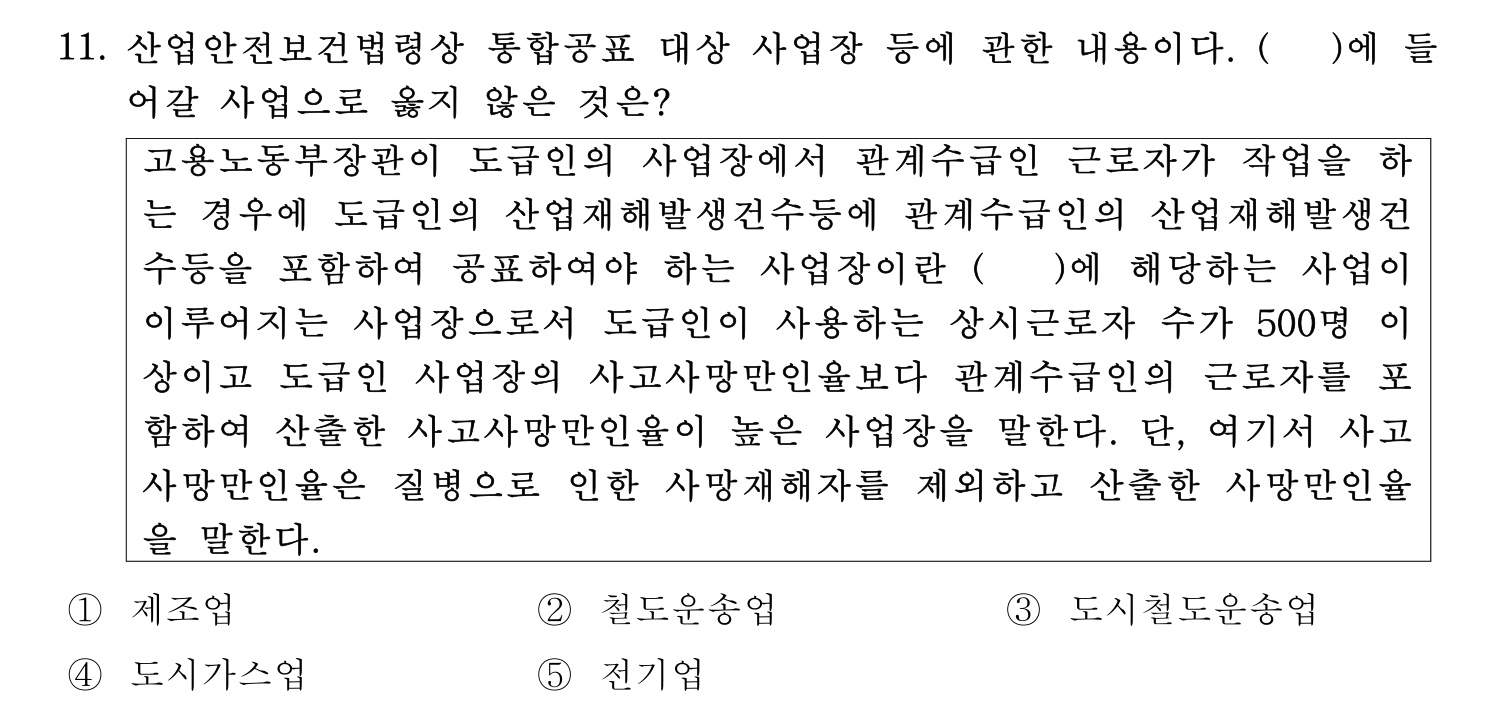 산업보건지도사 2022년 11번 기출문제