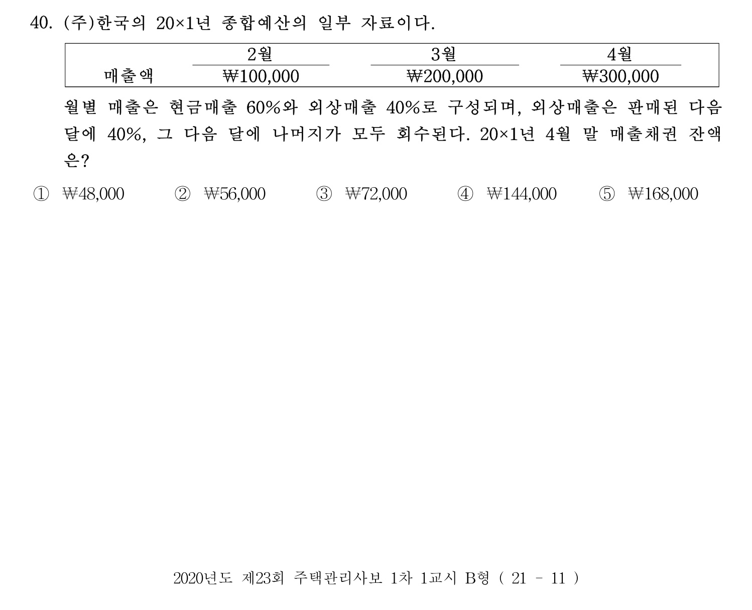 주택관리사보_1차 2020년 40번 기출문제