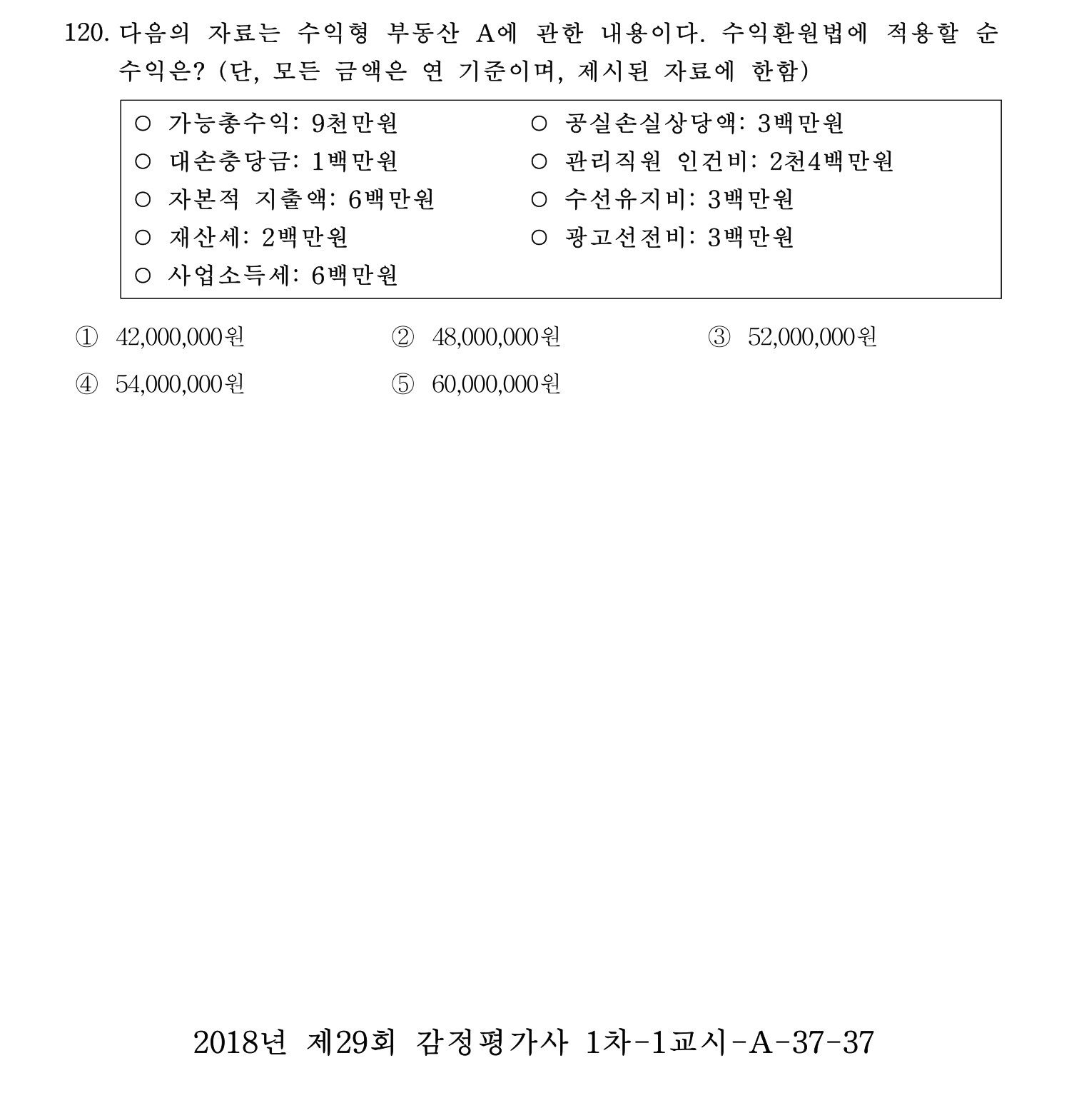 감정평가사_1차_1교시 2016년 120번 기출문제