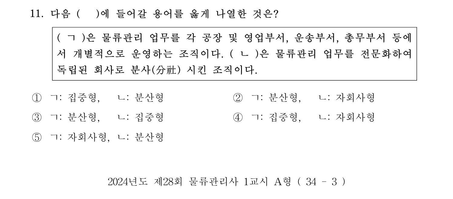 물류관리사_1교시 2024년 9번 기출문제