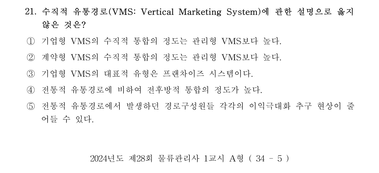 물류관리사_1교시 2024년 16번 기출문제