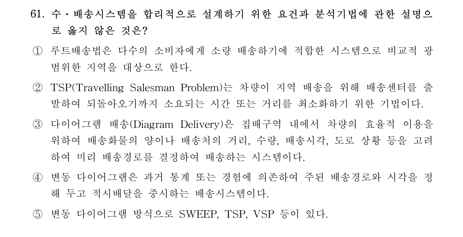 물류관리사_1교시 2019년 61번 기출문제