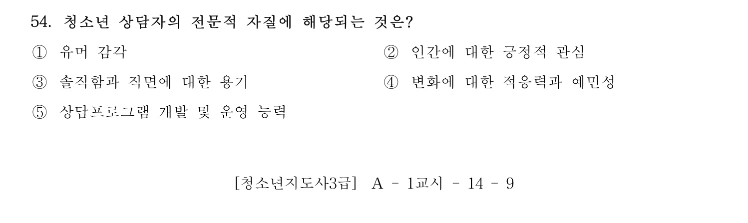청소년지도사_1급(1교시) 2015년 54번 기출문제
