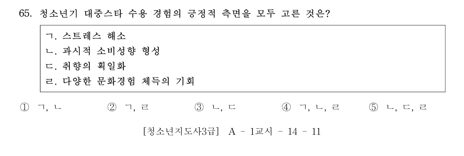 청소년지도사_1급(1교시) 2015년 65번 기출문제