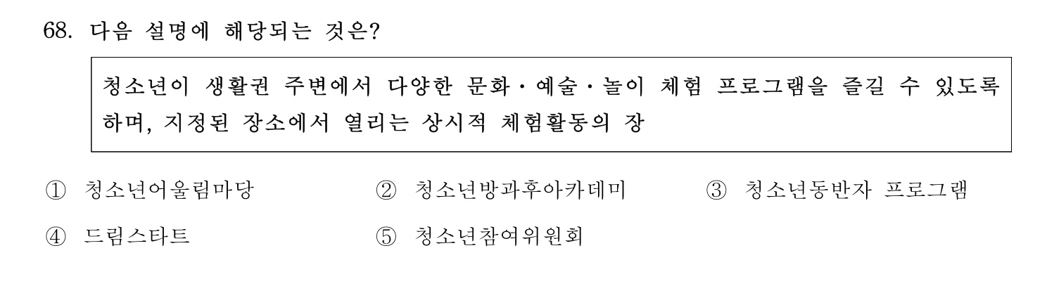 청소년지도사_1급(1교시) 2015년 68번 기출문제