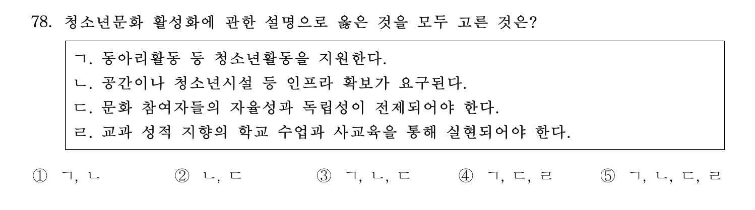청소년지도사_1급(1교시) 2015년 78번 기출문제