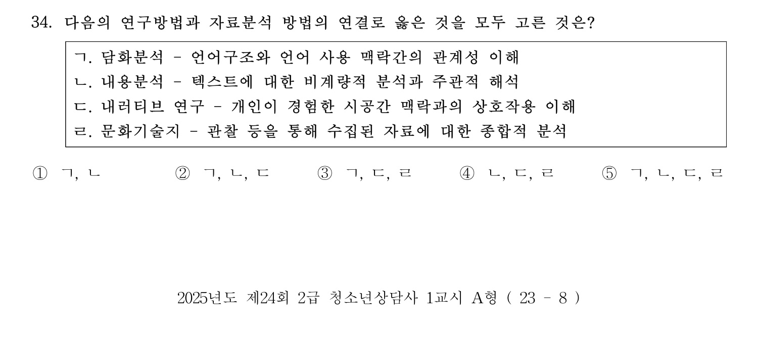 청소년상담사_1급(1교시) 2025년 34번 기출문제